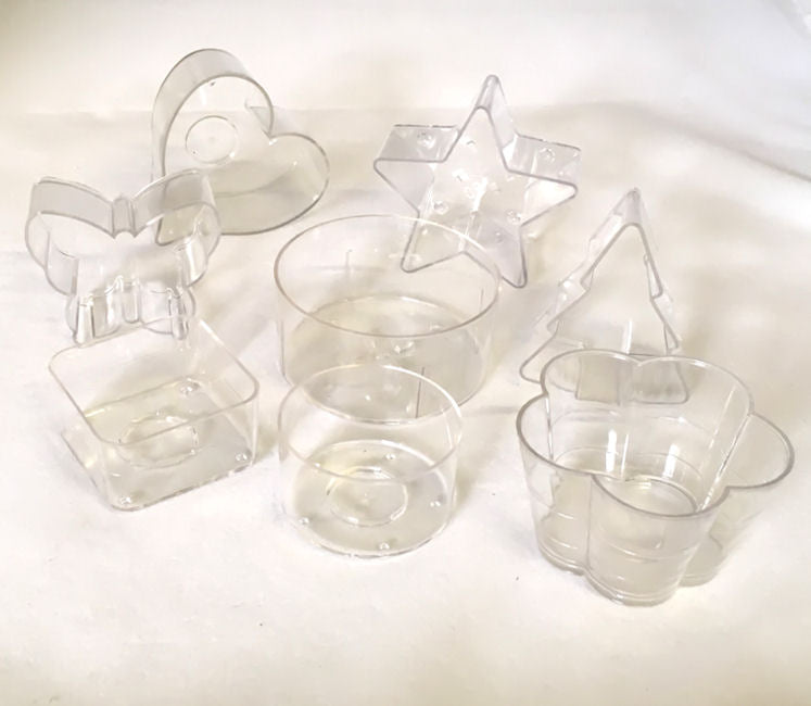 Polycarbonate Individual T Lights Candle Moulds / Holders. Packs of 25 units. Various shapes.