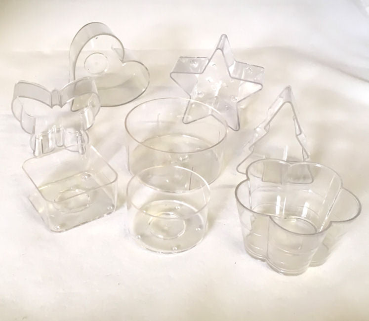 Polycarbonate Individual T Lights Candle Moulds / Holders. Packs of 25 units.  Various shapes.